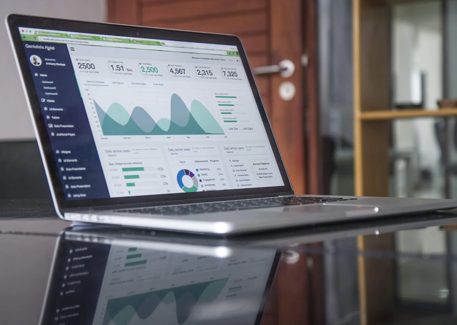 Tela de analytics e indicadores de crescimento